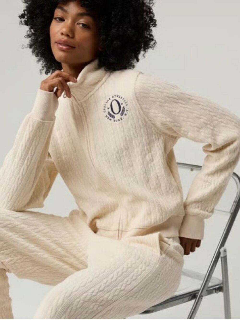 OFFLINE by Aerie Cream Cable Knit Full Zip Sweatshirt Jacket Cozy Size XL